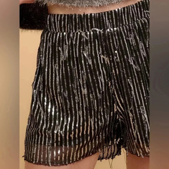 Black Striped Sequin High Waist Shorts - Picture 5 of 6